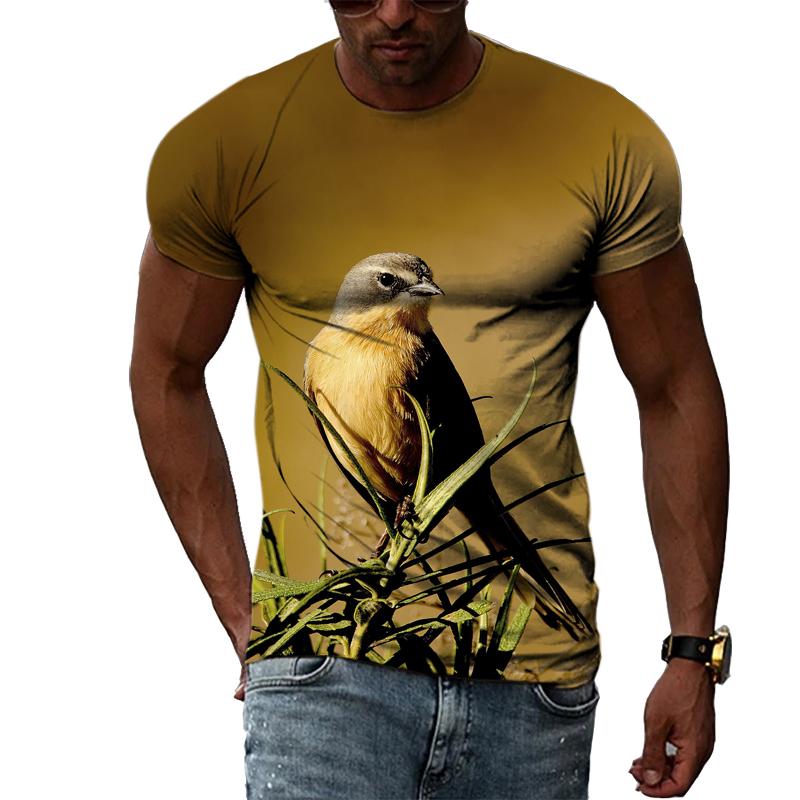 Camiseta con estampado de pájaros divertidos y personalidad de verano para hombre, camisetas casuales con cuello redondo y estampado 3D, estilo callejero de hip hop