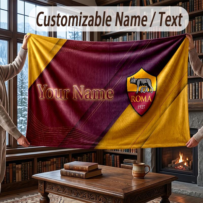 Custom Name Flannel Throw Blanket AS Roma FC Pattern Warm Home Decoration