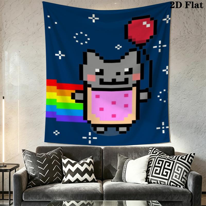 Nyan Cat Wandteppich Ästhetischer Wandbehang Gedruckter Stoffdecke Dekorative Wandteppiche für Schlafzimmer Wohnzimmer Heimdekoration