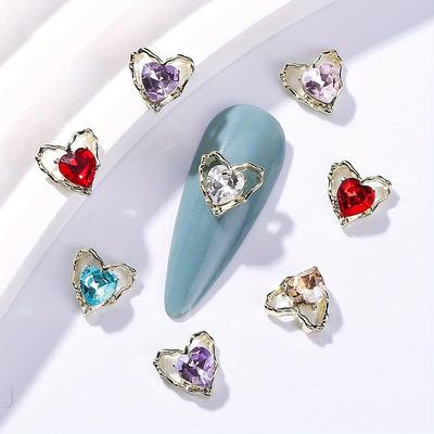 10pcs Heart Nail Charms With Rhinestones, Valentine's Day Nail Art Accessories, Nail Art Supplies For Women And Girls, Nail Art Jewelry