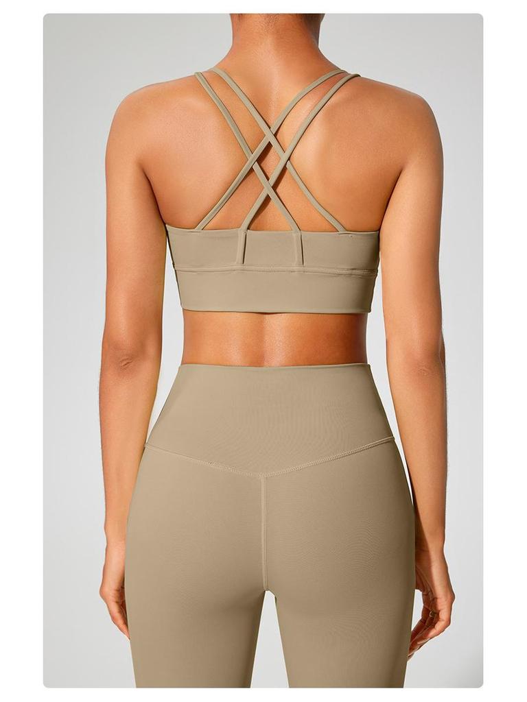 Cross-Back Shockproof Sports Bra: European-American Fitness Tank Top with Thin Straps for Yoga and Nude Comfort
