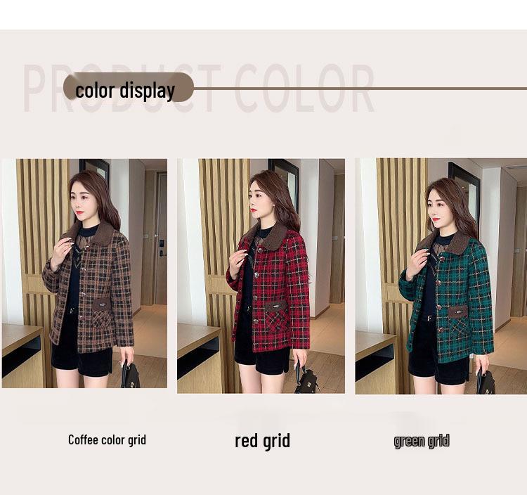 Plaid Square Neck Autumn/Winter Coat for Women