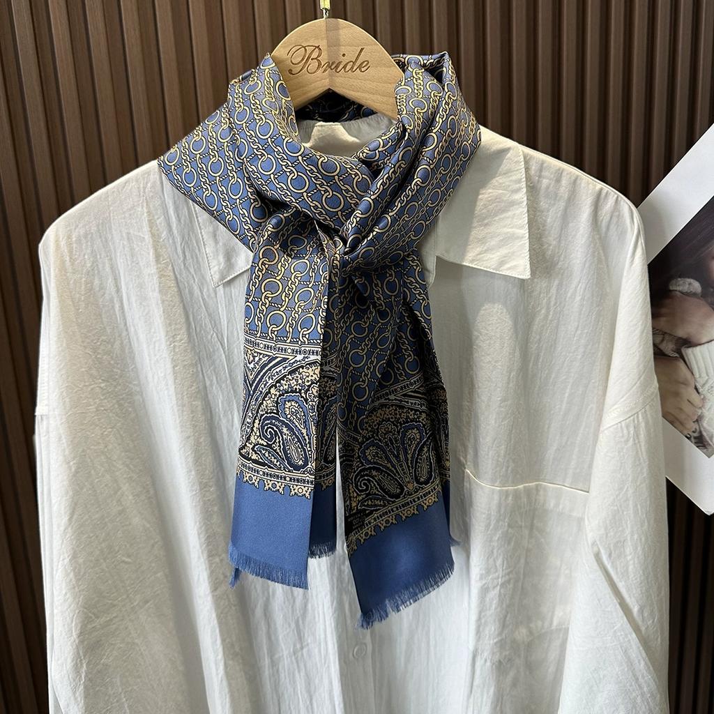Eșarfă de mătase de înaltă calitate pentru primăvară-toamnă cu model paisley pentru bărbați Mătase pură Lungă Eșarfă de gât 100% mătase Eșarfe imprimate de iarnă