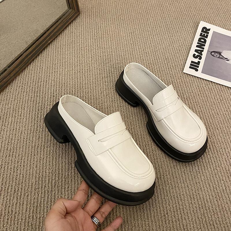 

Женская обувь больших размеров 41-43 на широкую полную стопу, туфли-полушлепанцы с закрытым носком, женская обувь в британском стиле, ретро платформа, шлепанцы 42 размера на весну и осень 42