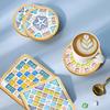 DIY Glasmosaik Fliesen Untersetzer Set Gemischte Farbe Mosaik Set mit Holzuntersetzer Kinder Erwachsene Handgemachte Mosaik Bastelarbeiten Untersetzer mit Zubehör
