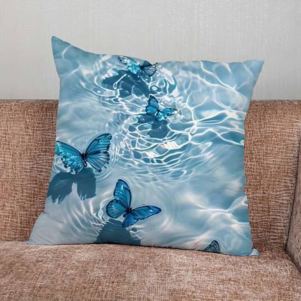 Blue Butterfly Ocean Wave Pillow Case Pillowcase Home Sofa Cushions Car Cushions Pillowcover Office Pillowshell Pillow