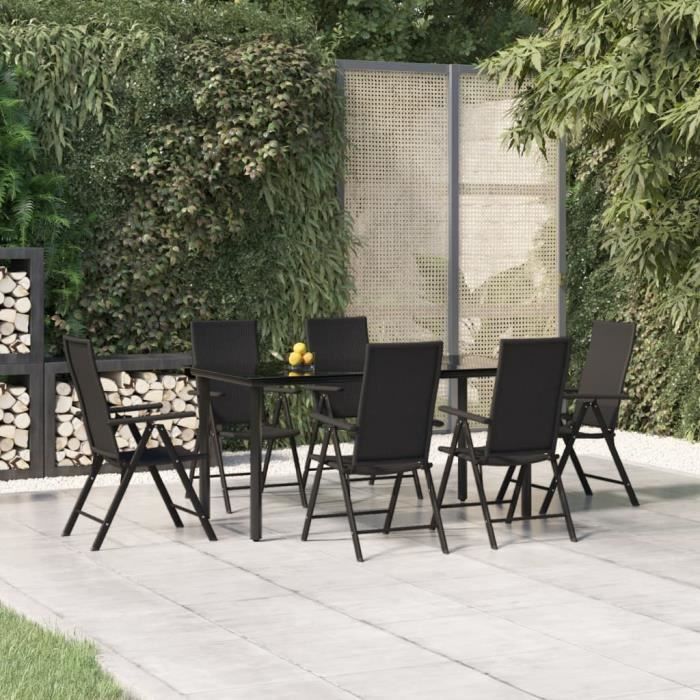 3156513 vidaXL Ensemble à dîner de jardin 7 pcs Noir Résine tressée