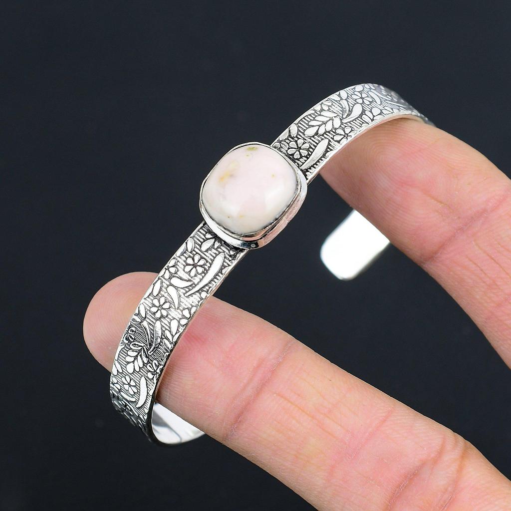 Daughters Day Sale Oval Pink Opal Gemstone 925 Sterling Silver Bangle Bracelet