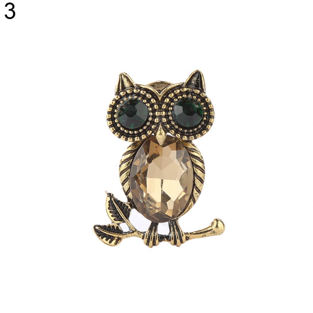 

Женская брошь в стиле ретро со стразами и мультяшной совой, булавка для свадебной вечеринки, свадебные украшения зелёный