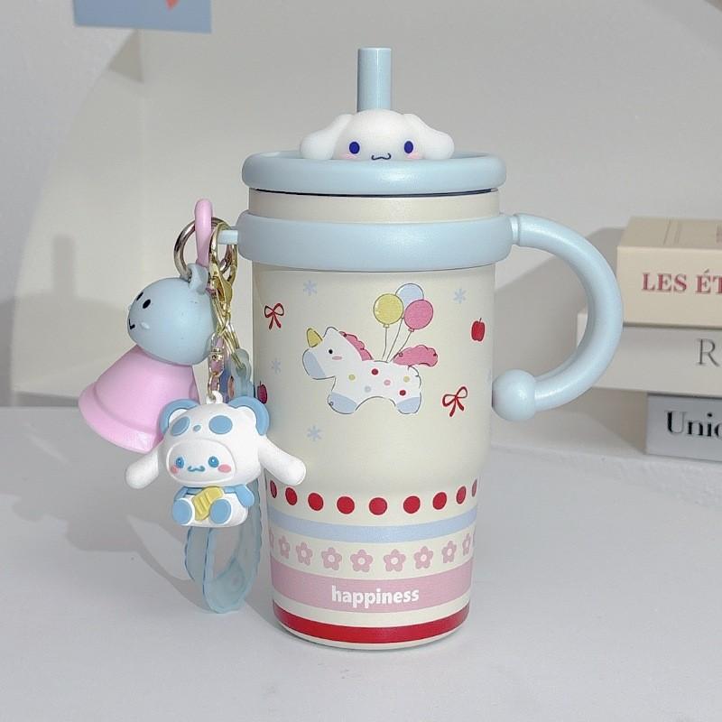 Cartoon Insulated Travel Mug With Straw And Handle For Kids And Adults