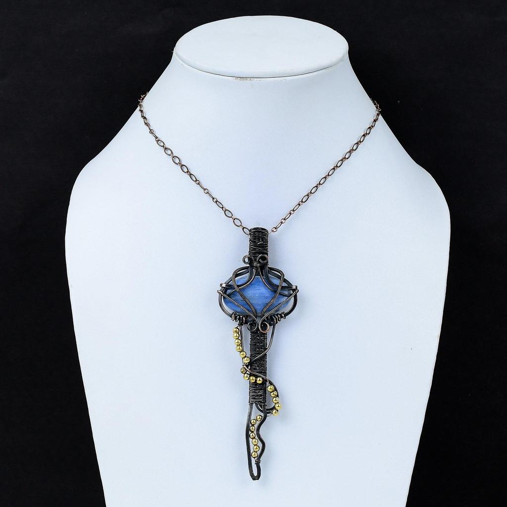 Kyanite Pendant Copper Wire Wrapped Pendant Gemstone Pendant Wire Wrap Jewelry Key Pendant Handmade Boho Pendant Copper Jewelry Gift For Her