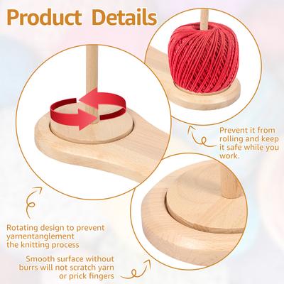 Double Wooden Yarn Holder Rotatable Wooden Yarn Skein Spinner Revolving Yarn Ball Stand Stable Yarn Holder Dispenser Crochet