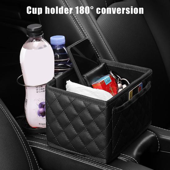 

Yousheng Car Armrest Storage Box with Cup Holder Large Capacity Wear Resistant Foldable Multifunctional Car Console Side Organizer