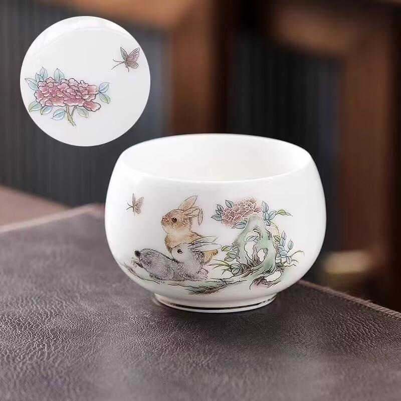Suet Jade White Porcelain Teacup High-End Personal Special Large Master Cup Single Cup Tea Bowl Tea Cup High-End Ceramic Pair Cup