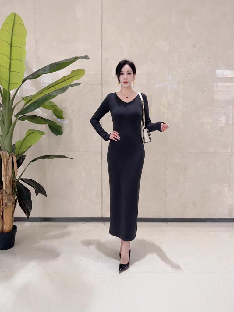 Velvet Warm Solid Color Elegant Slimming Socialite Dress