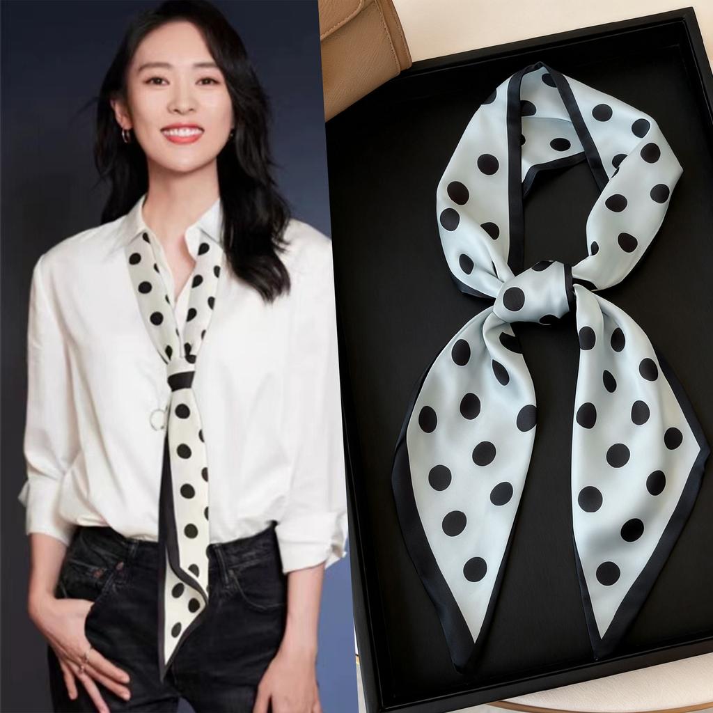 Korean Version of Rabbit Long Silk Scarf Streamer Women's Spring and Autumn New Scarf Double-layer Double-sided Decorative Scarf Handle Tied Bag