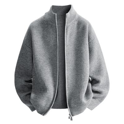 Men's Autumn and Winter Cardigan Sweater, Men's Striped Loose Casual Knit Sweater