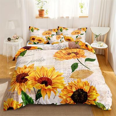 Vintage Sonnenblumenmuster Bettbezug für Schlafzimmer Wohnheim Vintage Bettwäscheset Dreiteiliges Set