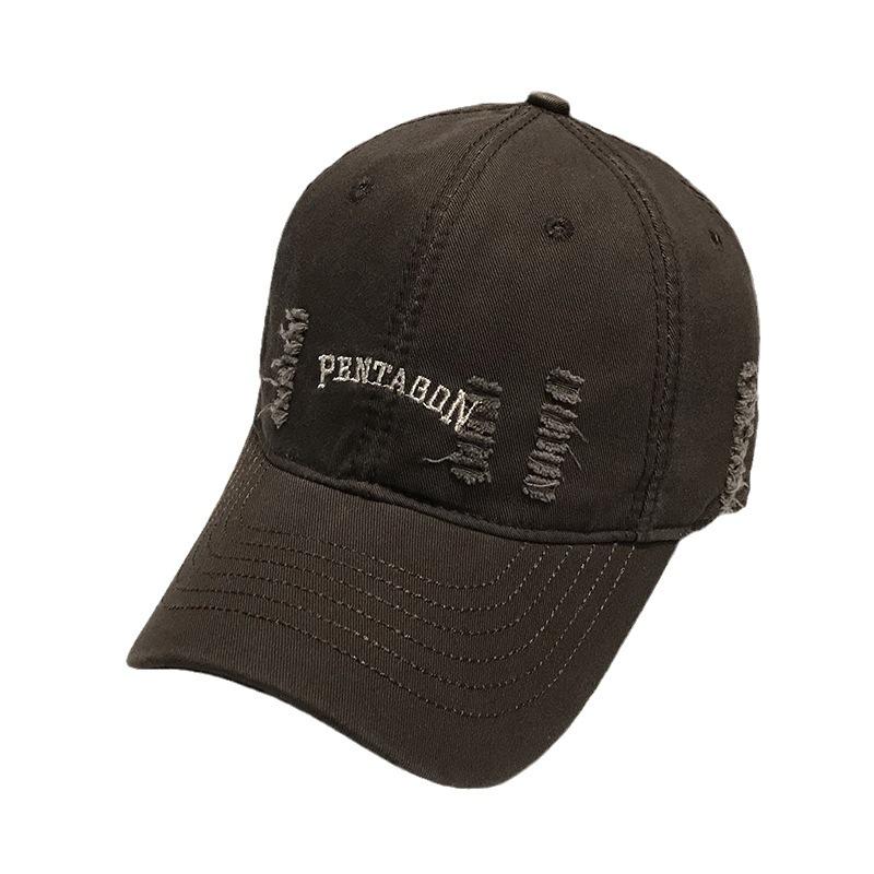 Soft Top Baseball Cap Men's and Women's Face Small Hole Hat Autumn Retro Black  Curved Brim Dome Cap