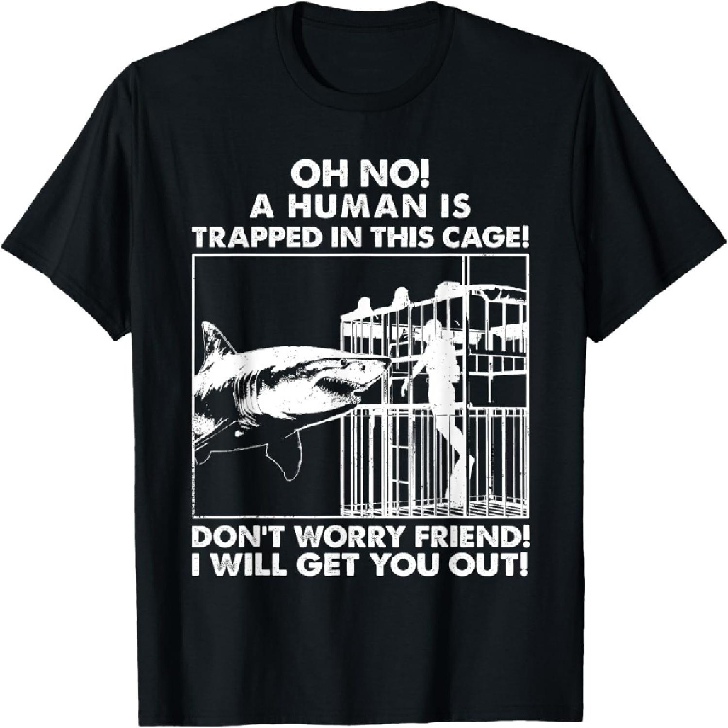 

Oh No A Human Is Trapped In This Cage Graphic White Shark T-Shirt XXXXXL різнокольоровий