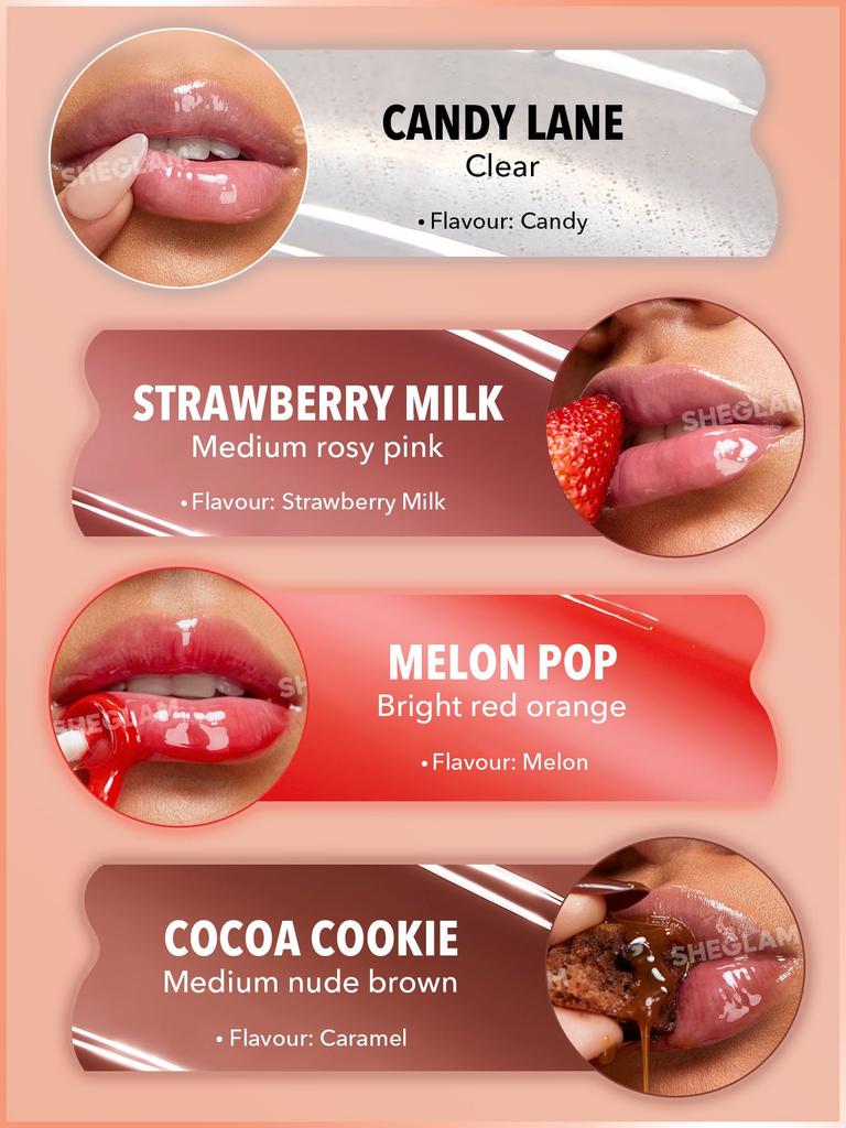 SHEGLAM Crystal Glaze Lip Moisturizing Crystal Sweet Scent Gloss, Jelly, Shine, 8-Hour Lasting, (Strawberry Milk)