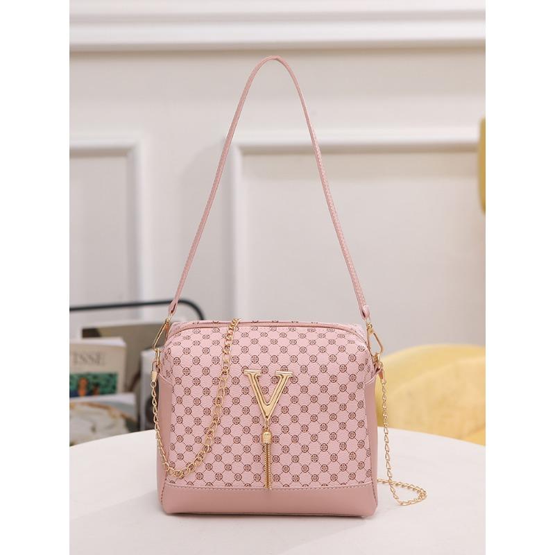 Bag Women's New Fashion Printed Word Jewelry Chain Crossbody Small Square Bag Single Shoulder Armpit Bag One Piece