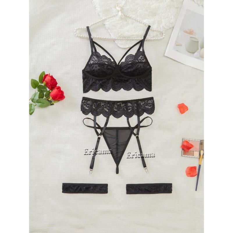 Sexy Lingerie Woman Lace Transparent Underwear Fairy Brief Sets Delicate Bra Kit Push Up Breves Sets Thin Erotic Bras