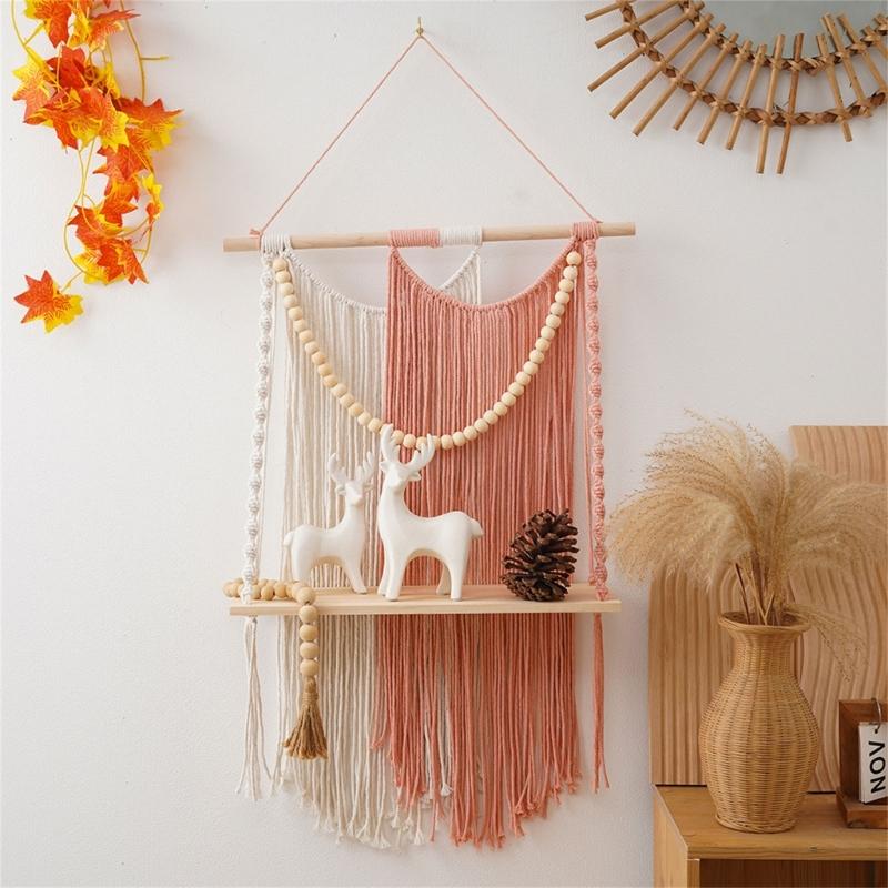 Handcrafted Macrames Wall Shelf Organizers User friendly Design Wall Hanging Shelf for Home Storage and Decoration