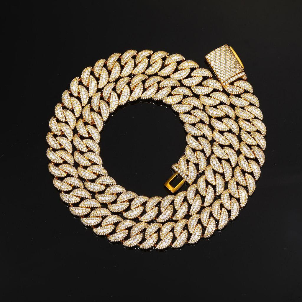 14mm Full Diamond Zircon Hip Hop Cuban Chain Necklace Bracelet for Men