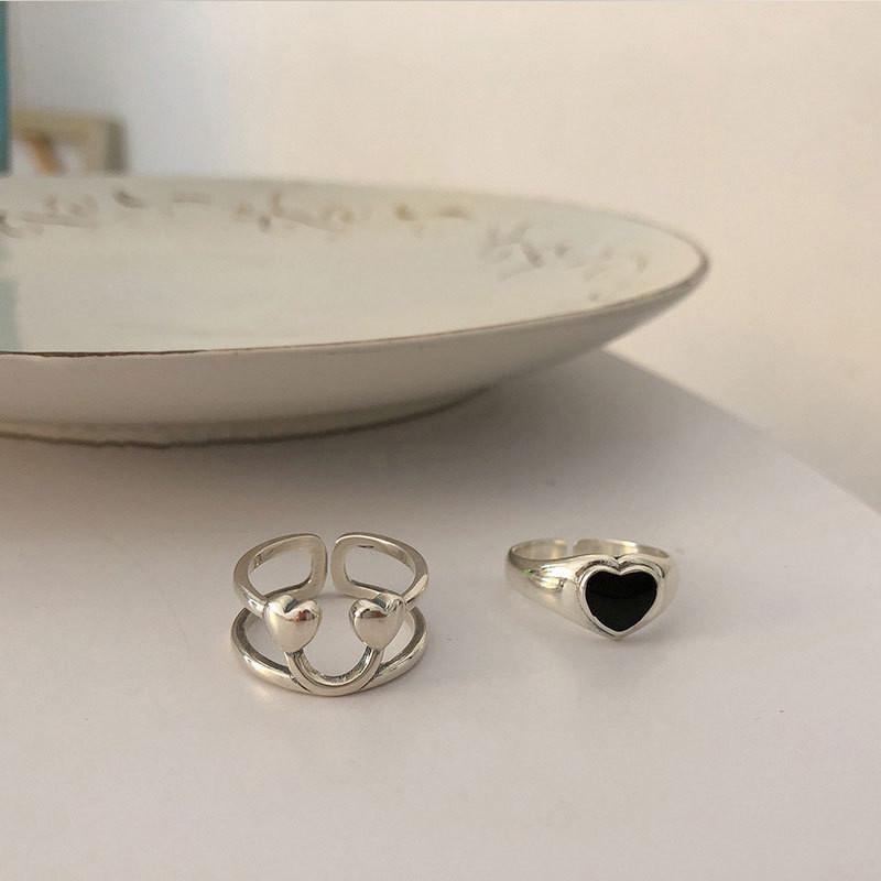 Stylish 925 Pure Silver Heart Shape Ring Cute Smile Design Adjustable Finger Jewelry For Women