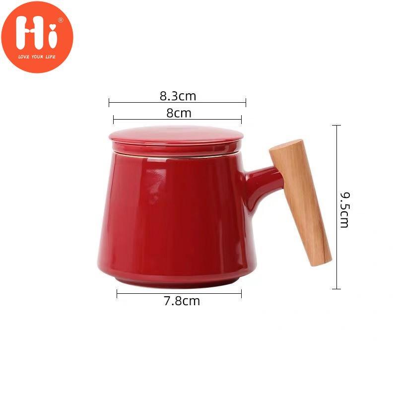 Hi 350ML Ceramic TeaCup With Lid and Infuser Cover Filter Wooden Handle Milk Coffee Juice Cup Tumbler Water Mugs Drinkware
