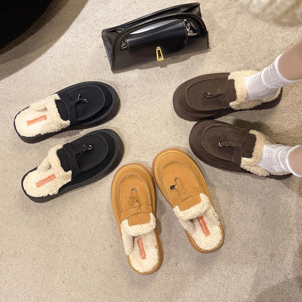 Damtjockbottnade pälstofflor Inomhus Utomhus Varma Höst Vinter Halvtofflor Snökängor Casual