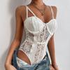 CINOON Women's Sexy Underwear Elasticity Corset Backless Lace Bodysuit Gothic V-Neck Ladies Bustier Breathable Overbust Straps Lingerie