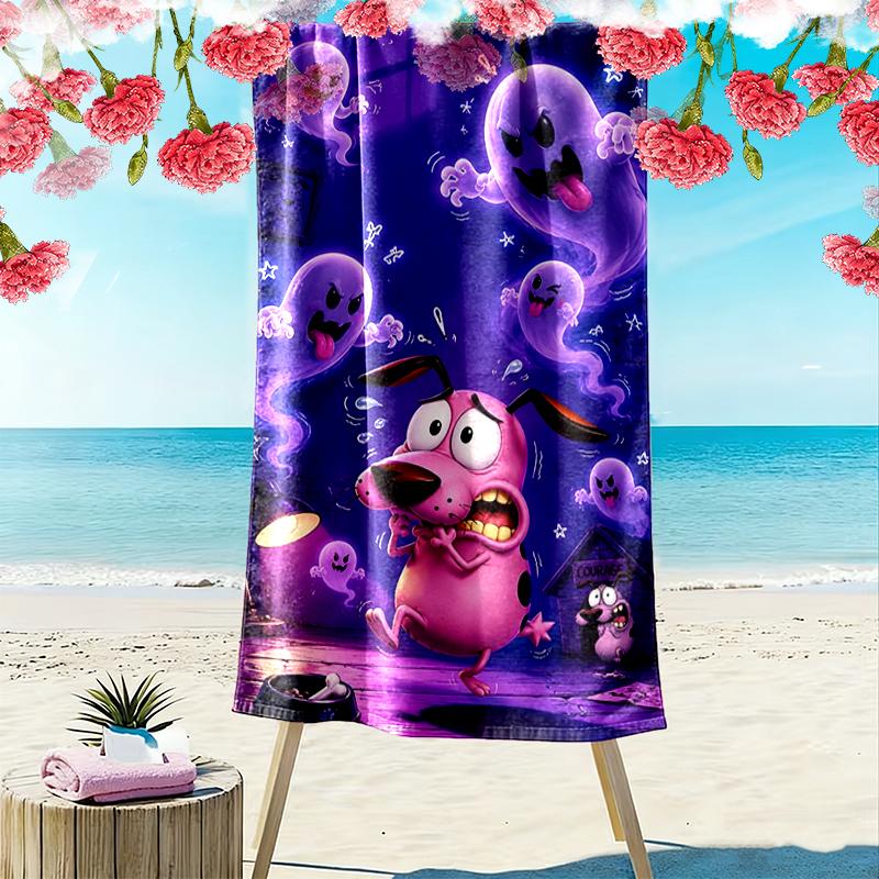 1pc Courage the Cowardly Dog Beach Towel, Multi-functional Beach Towel for Outdoor Activities Beach Swimming and Travel