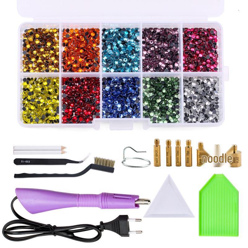 Hot Melt Glue Rhinestone Applicator Set with 12 Grids for DIY Clothing Décor and Flat Bottom Rhinestones