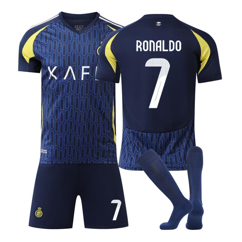 Al-Nassr FC 2024/25 Away #7 Ronaldo Youth Soccer Jersey Shorts Socks Set