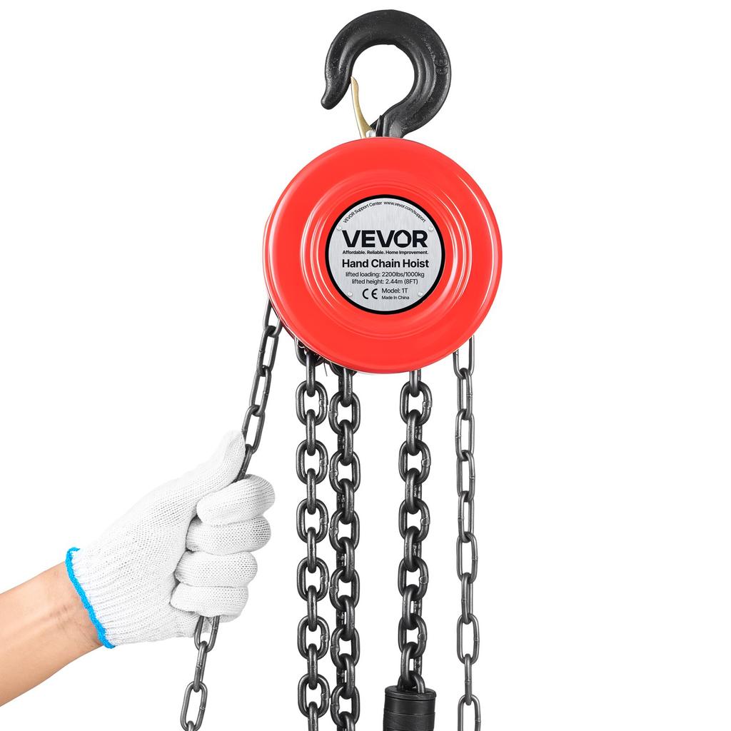 VEVOR Hand Chain Hoist, 1 Ton Capacity, Manual Chain Block with Upgrade G70 Galvanized Chain, 2.44 M Lifting Height