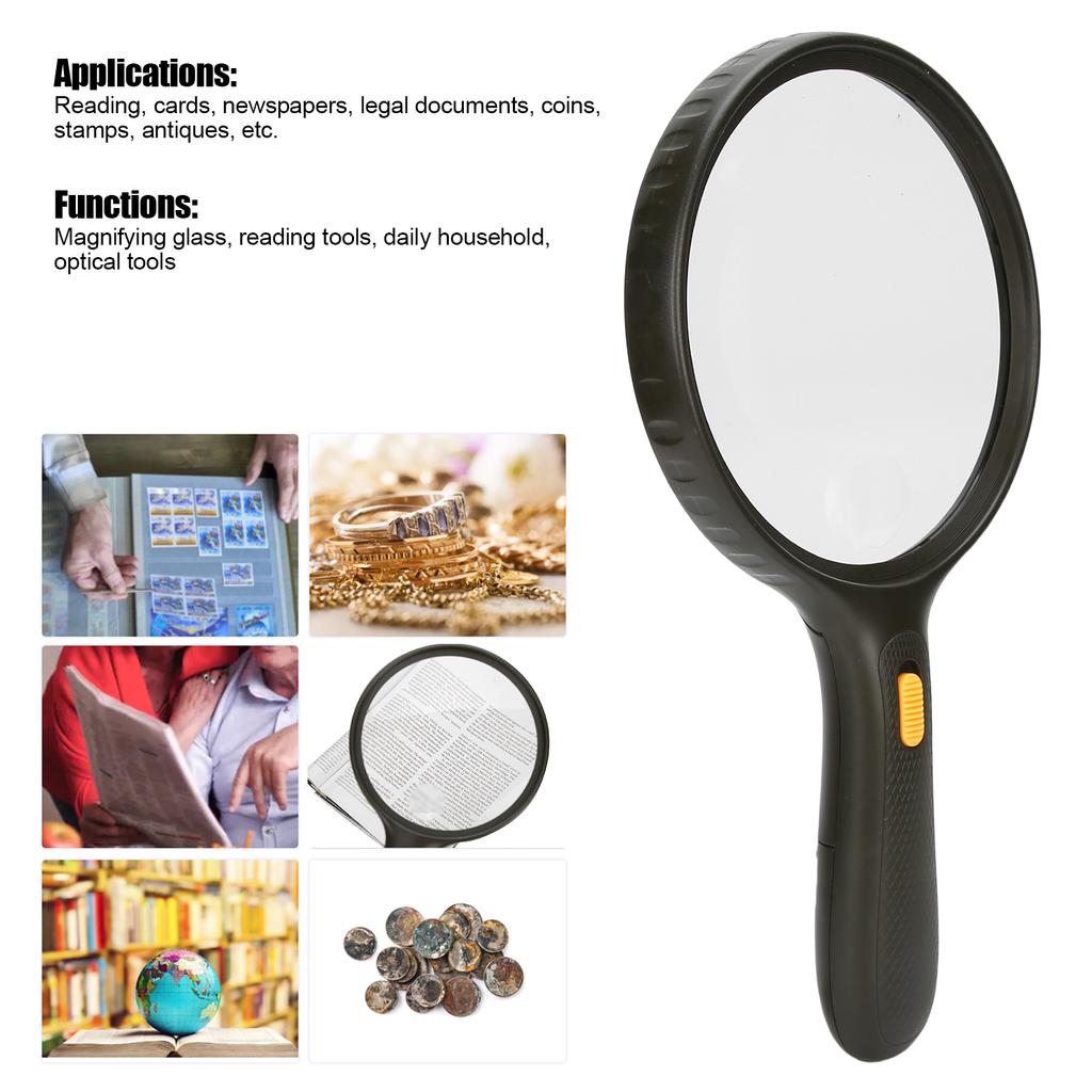 1.8X 5X Lens Magnifying Glass Battery Powered 3LED Handheld Magnifier for Reading
