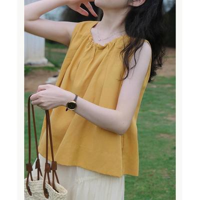 Ramesse Mango Summer Yellow Ruched Neck Tencel Baby Sleeveless Vest