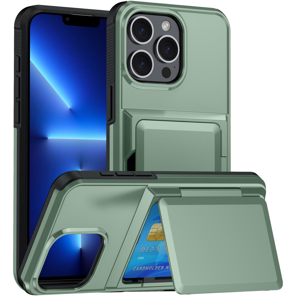 For iPhone 13 Pro Cases Card Slot TPU+PC Kickstand Phone Case