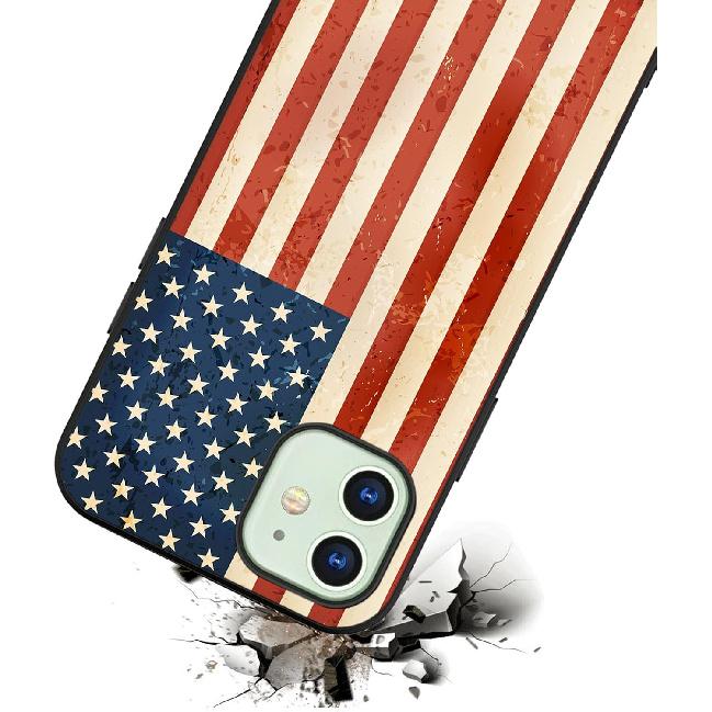 Case for iPhone 13, Retro American Flag Shockproof Soft Silicone Case Protective Cover for iPhone 13