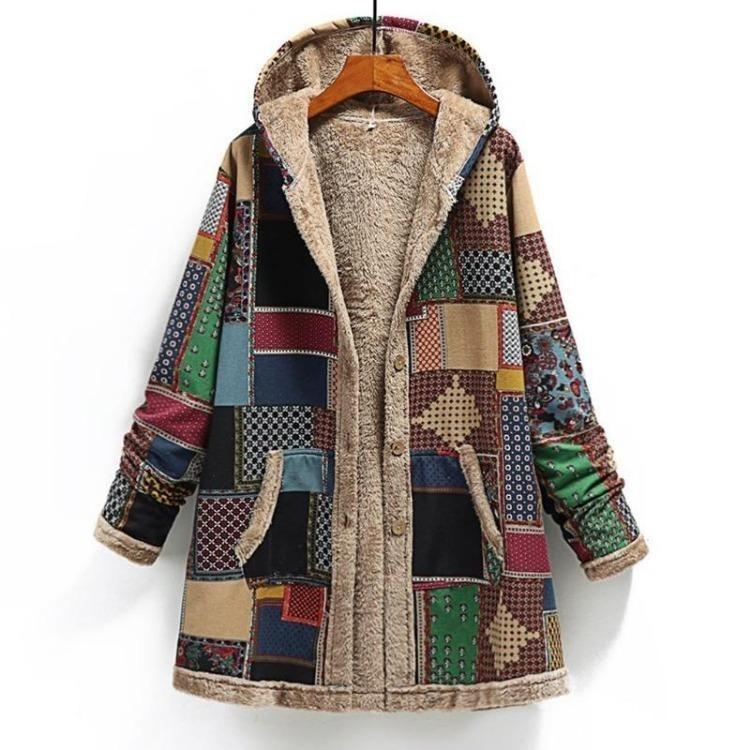 Vintage Women Fleece Jacket Warm Hooded Coat Loose Fit Zipper Pocket Fashion Outerwear Spring Winter