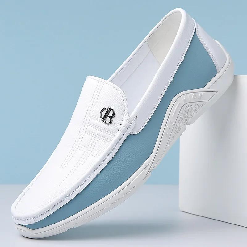 New Men Leather Casual Shoes Spring Comfortable Flat Leisure Shoes Fashion Slip-on Loafers Big Size