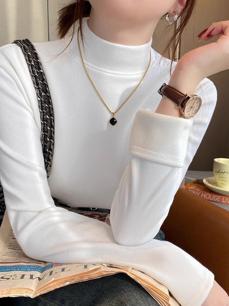 Spring semi-turtleneck bottoming shirt women's thickened integrated velvet thermal suit inner top long-sleeved T-shirt