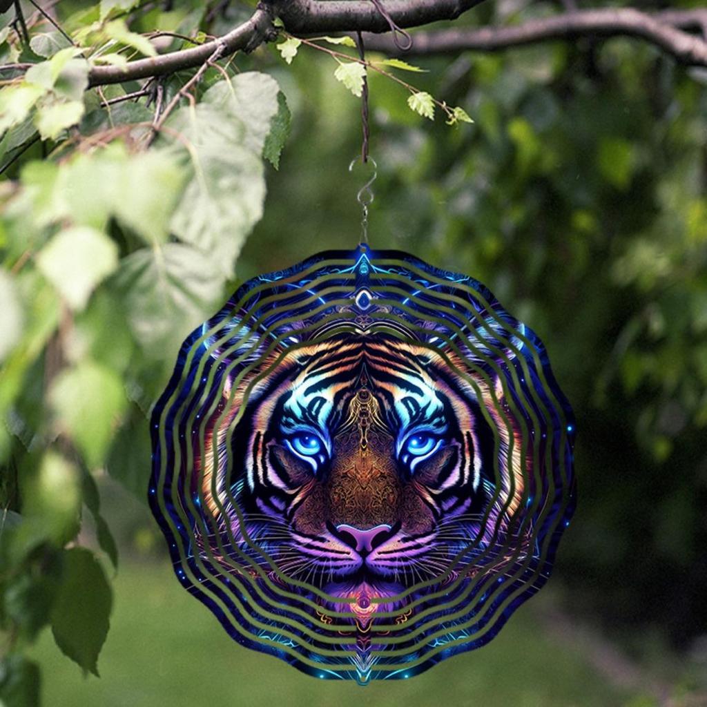 10 Inch Tiger Wind Spinner Outdoor Garden Decor with 360 Degree Rotating Hook Vibrant Blue Purple Design for Patio Lawn Yard Gift