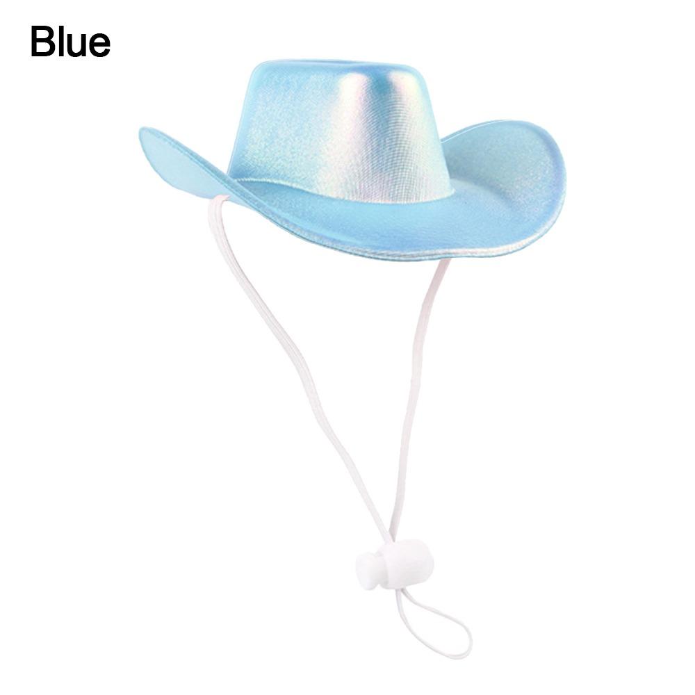 Durable EVA Pet Cowboy Hat Shiny Adjustable Cat Sunshade Hats Breathable Tether Rope Pet Sun Protection Cap Cat Accessories