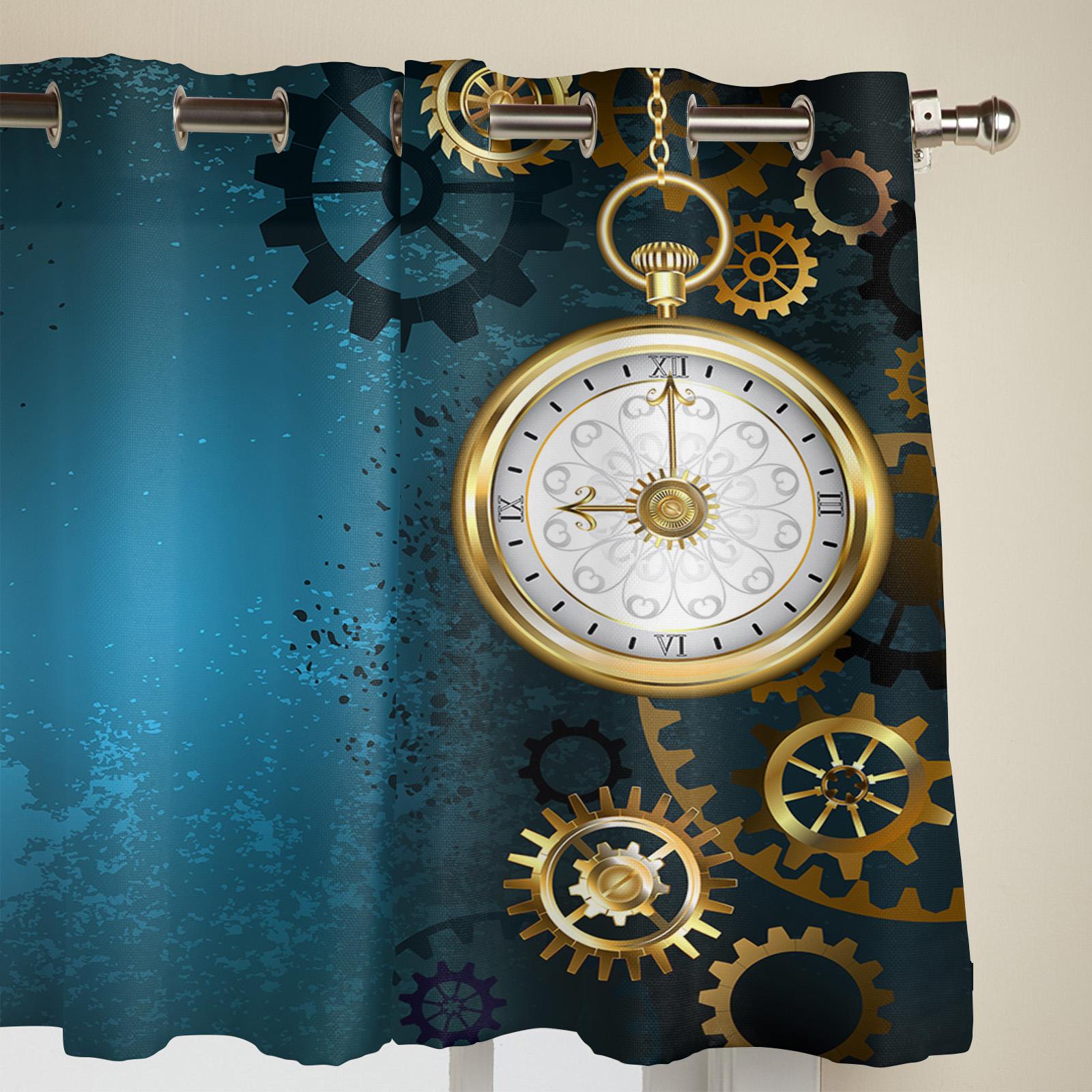 Часы Синий Фон Оконные Шторы Современный Европейский Стиль Шторы для Спальни Гостиной — фото 4