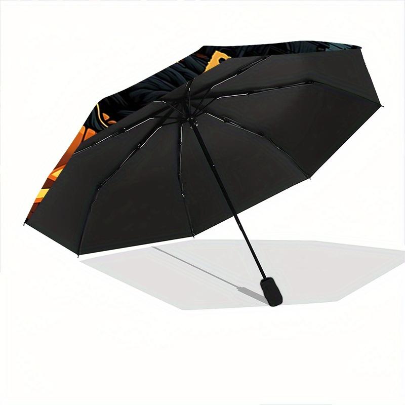1pc Horror Theme Happy Halloween Pattern Automatic 3-Fold Umbrella, 8 Steel Frames, High-Value Folding Umbrella, Suitable for Office, Travel and