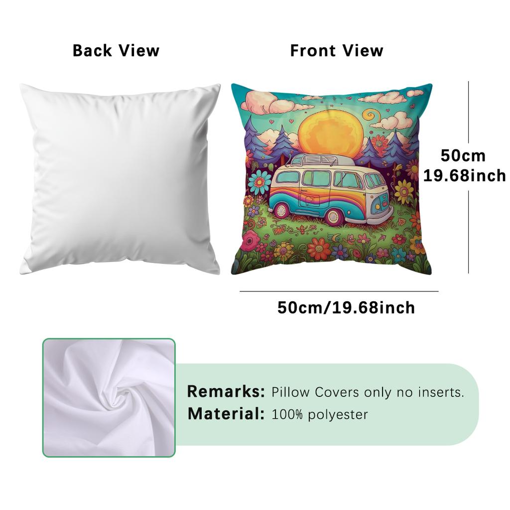 50X50Cm Colorful Campers Pillowcase 100%Polyester Living Room Bedroom Sofa Office Cushion Case Home Decoration