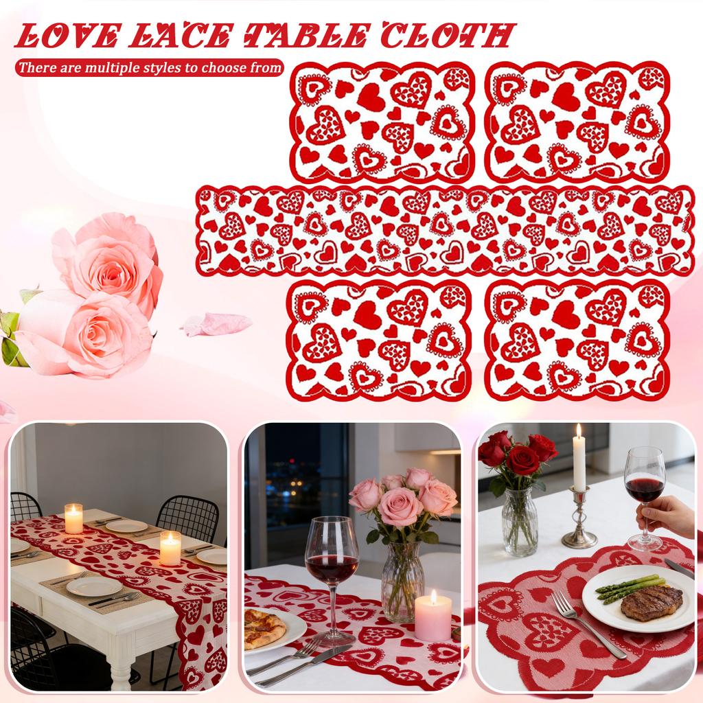 Valentine's Day Decorations, Heart Lace Tablecloth, For Banquets, Engagements, Weddings, Home Dining Table